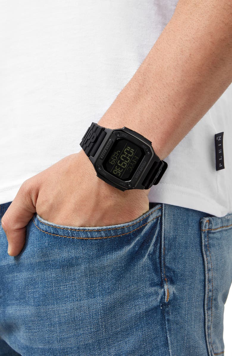 PHILIPP PLEIN Hyper $hock Silicone Strap Square Watch, 44mm, Alternate, color,