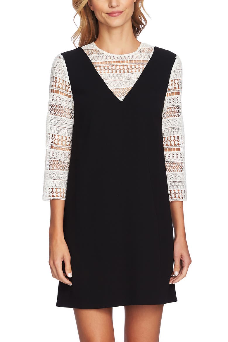Mixed Media Shift Dress, Alternate, color, RICH BLACK