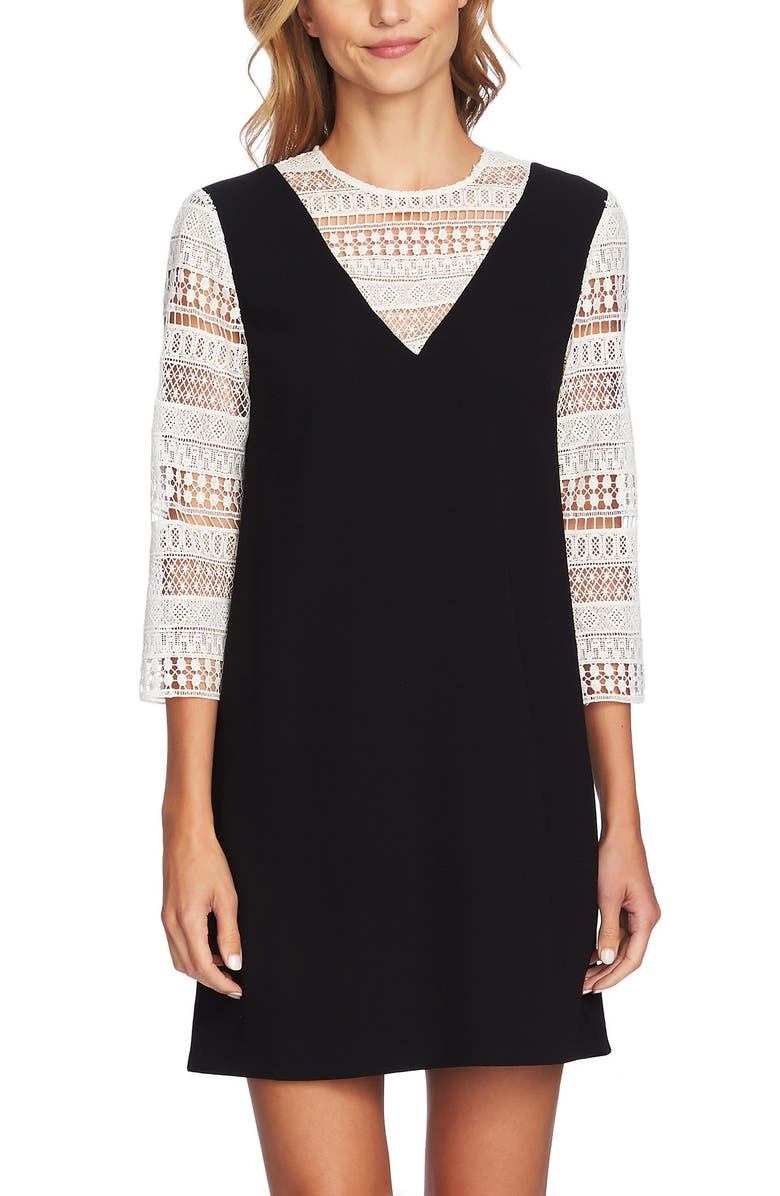 CeCe Mixed Media Shift Dress, Alternate, color, 