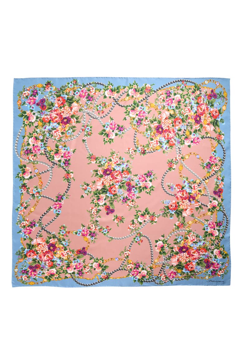 Floral Print Silk Square Scarf, Main, color, HF5XK MAZZOLINI FIORI FROS