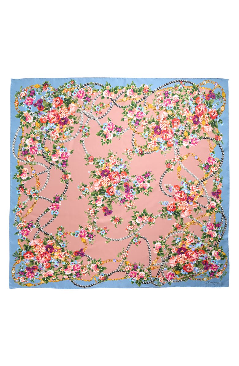 Dolce&Gabbana Floral Print Silk Square Scarf, Main, color, Hf5xk Mazzolini Fiori Fros