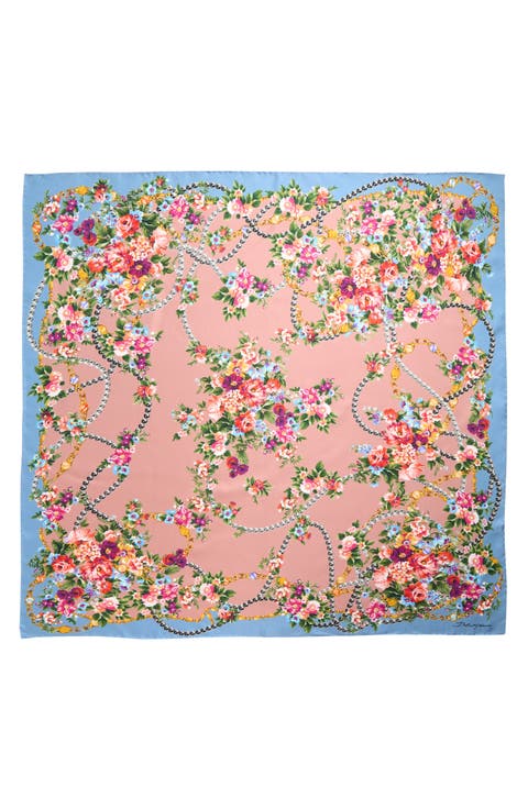 Floral Print Silk Square Scarf