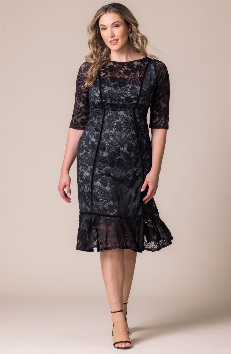 Kiyonna Hampton Lace Ruffle Hem Cocktail Dress, Alternate, color, Shadowed Stream