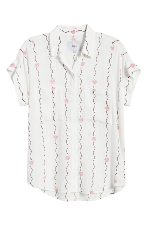Cito Seashell Print Linen Blend Button-Up Shirt