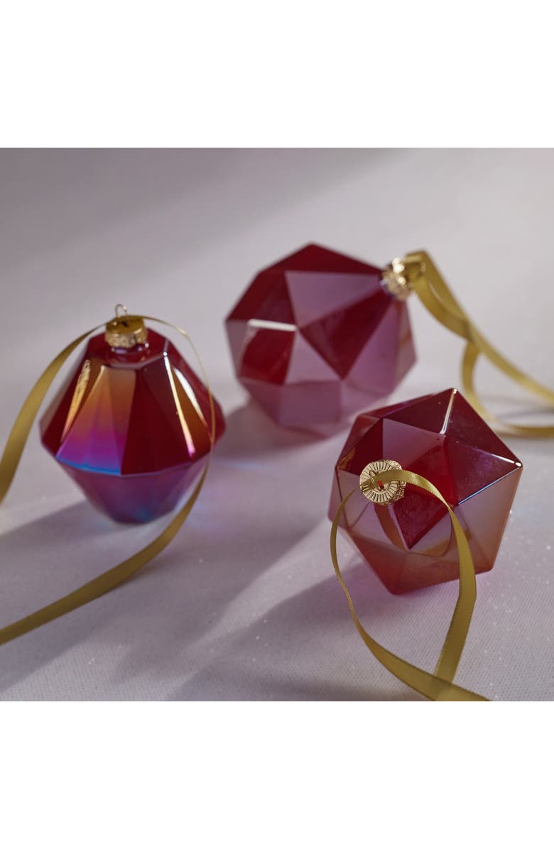 Zodax Set of 6 Red Luster Faceted Ornaments, Alternate, color, Red Luster
