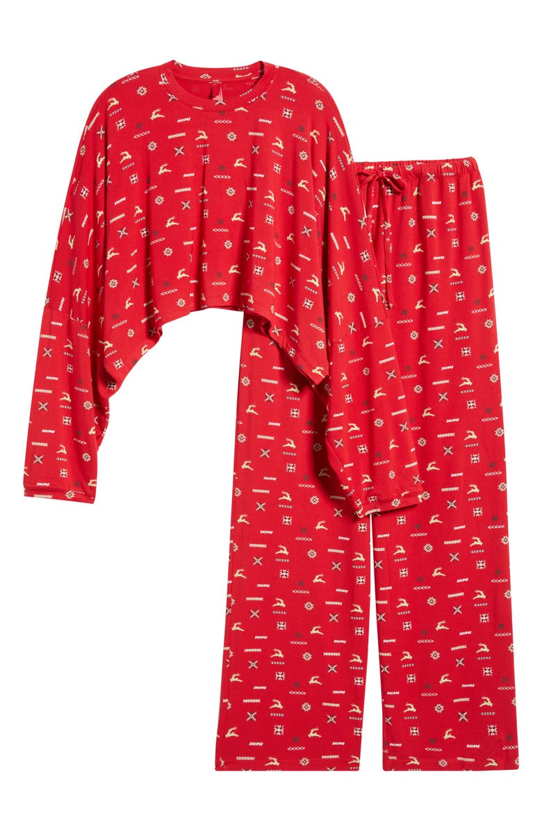 SKIMS Soft Modal Blend Pajamas, Alternate, color, Cranberry Vintage Deer Print