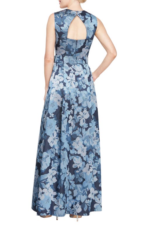 Alex Evenings Floral A-line Gown In Blue/multi