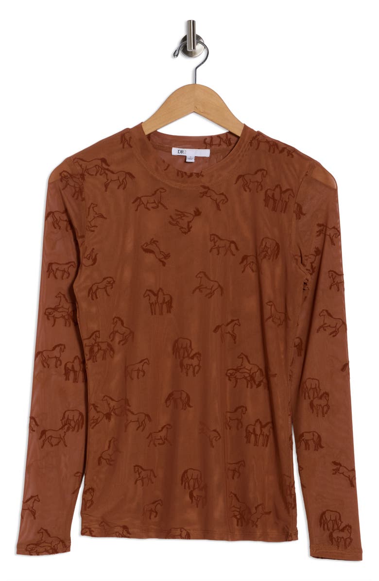 DR2 by Daniel Rainn Mock Neck Flock Top, Alternate, color, Chocolate