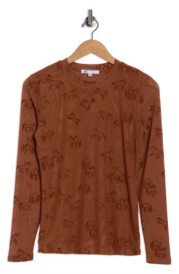 Dr2 By Daniel Rainn Mock Neck Flock Top In Brown
