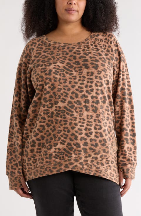 Leopard Print Organic Cotton Blend Fleece Tunic (Plus)