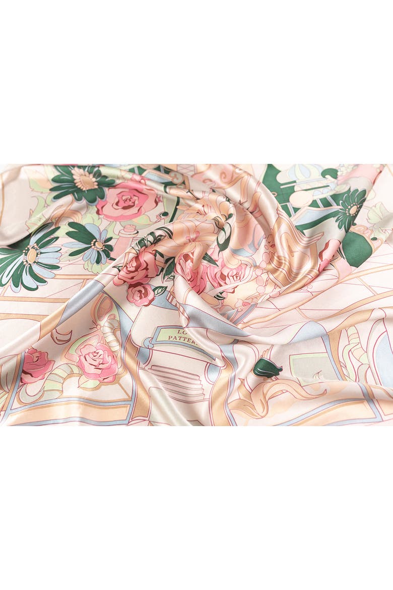 "Vintage Blooms" Large Silk Square Scarf, Alternate, color, Champagne