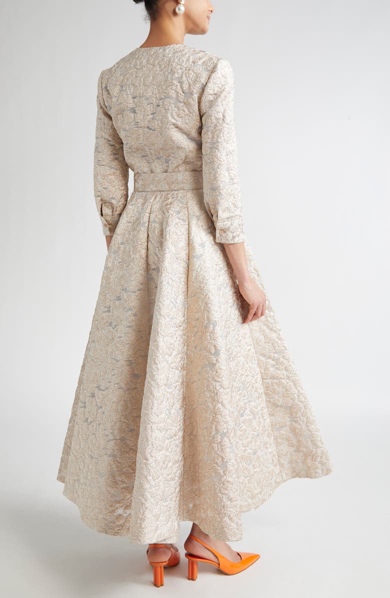 Carolina Herrera Metallic Floral Jacquard Trench Midi Dress, Alternate, color, Gold
