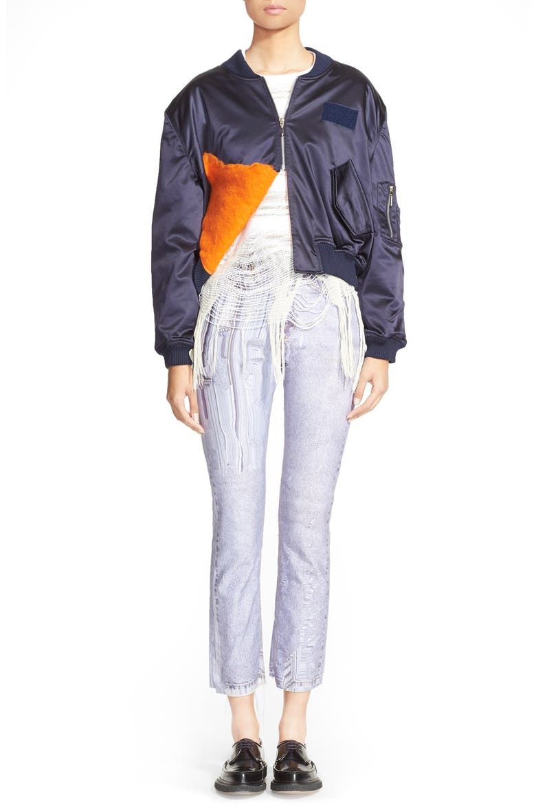 Hand Felted Bomber Jacket, Main, color, NAVY ORANGE