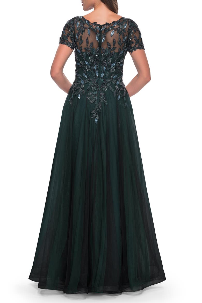 Beautiful A-Line Tulle Dress with Beaded Bodice, Alternate, color, Black/Emerald