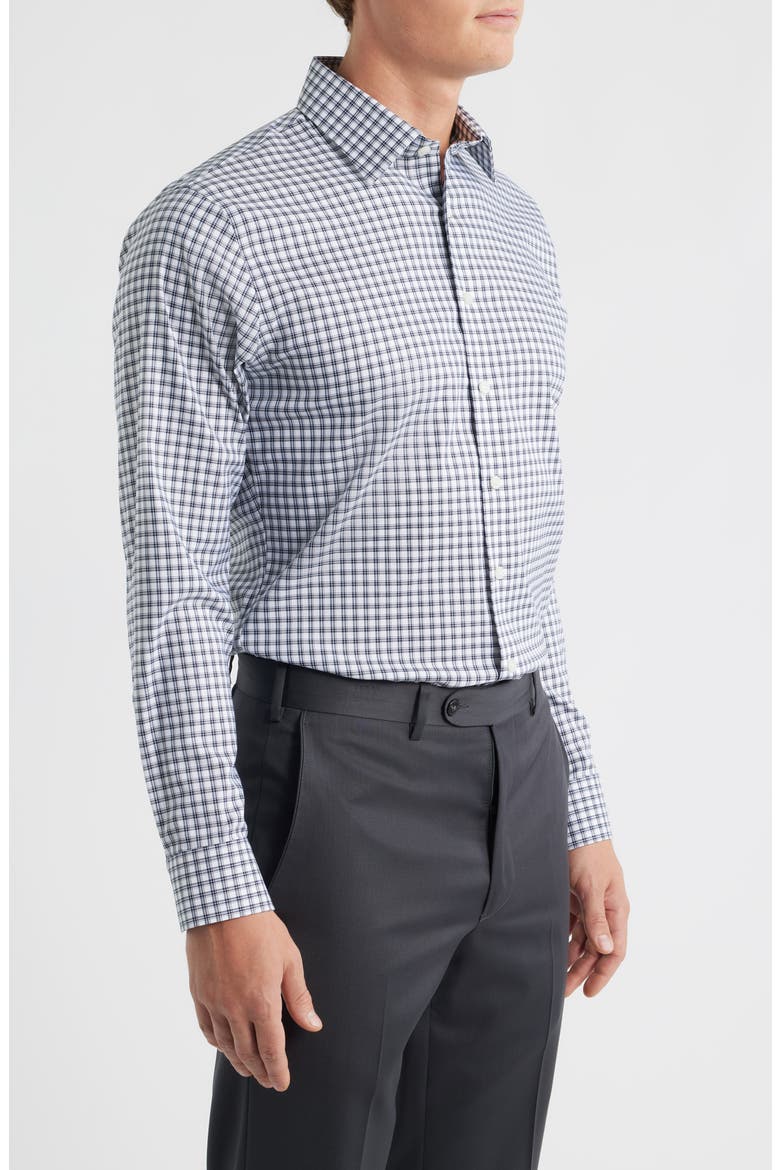 Trim Fit Check Premium Performance Twill Dress Shirt, Alternate, color, NAVY ALAMOS PLAID