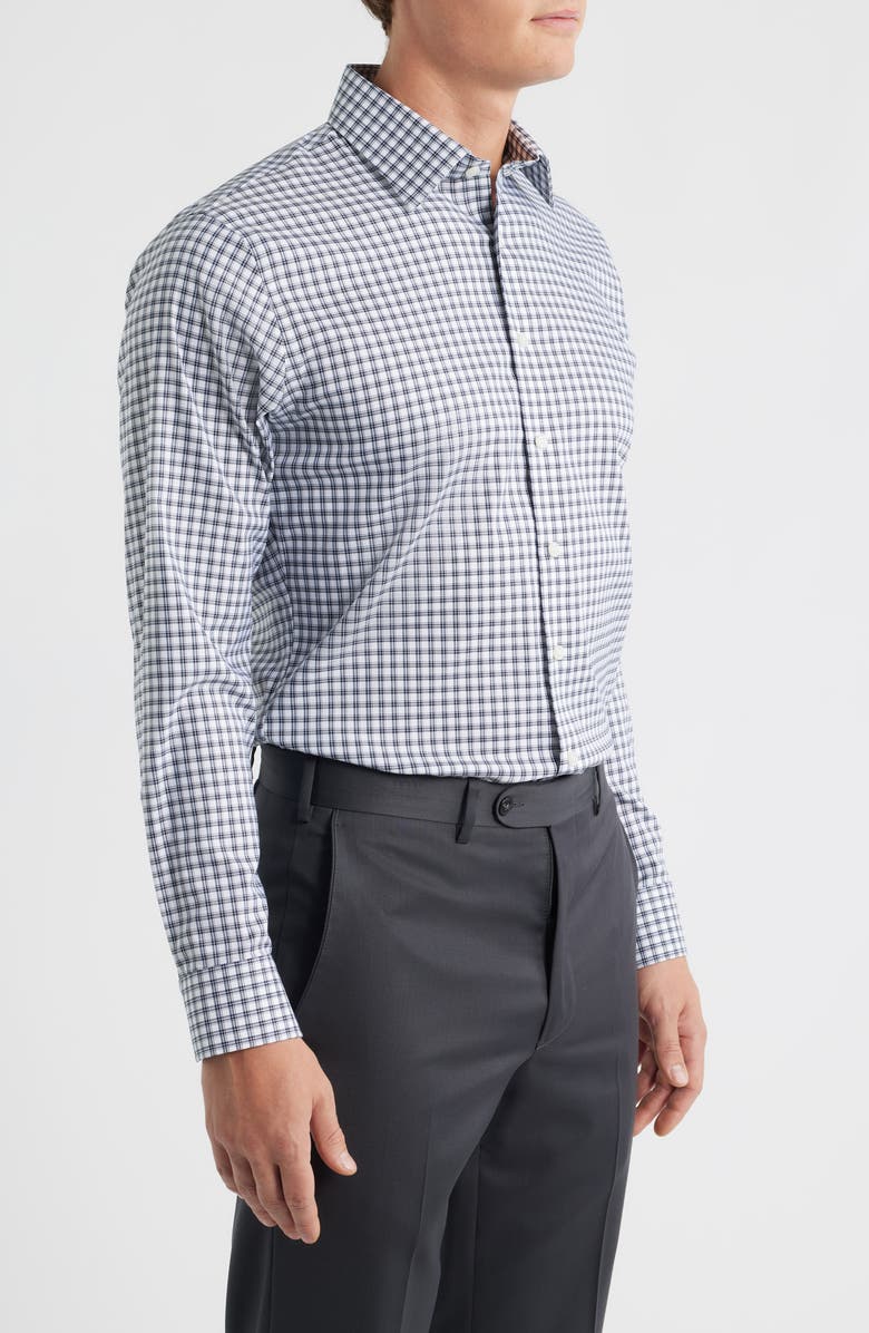 Nordstrom Trim Fit Check Premium Performance Twill Dress Shirt, Alternate, color, Navy Alamos Plaid