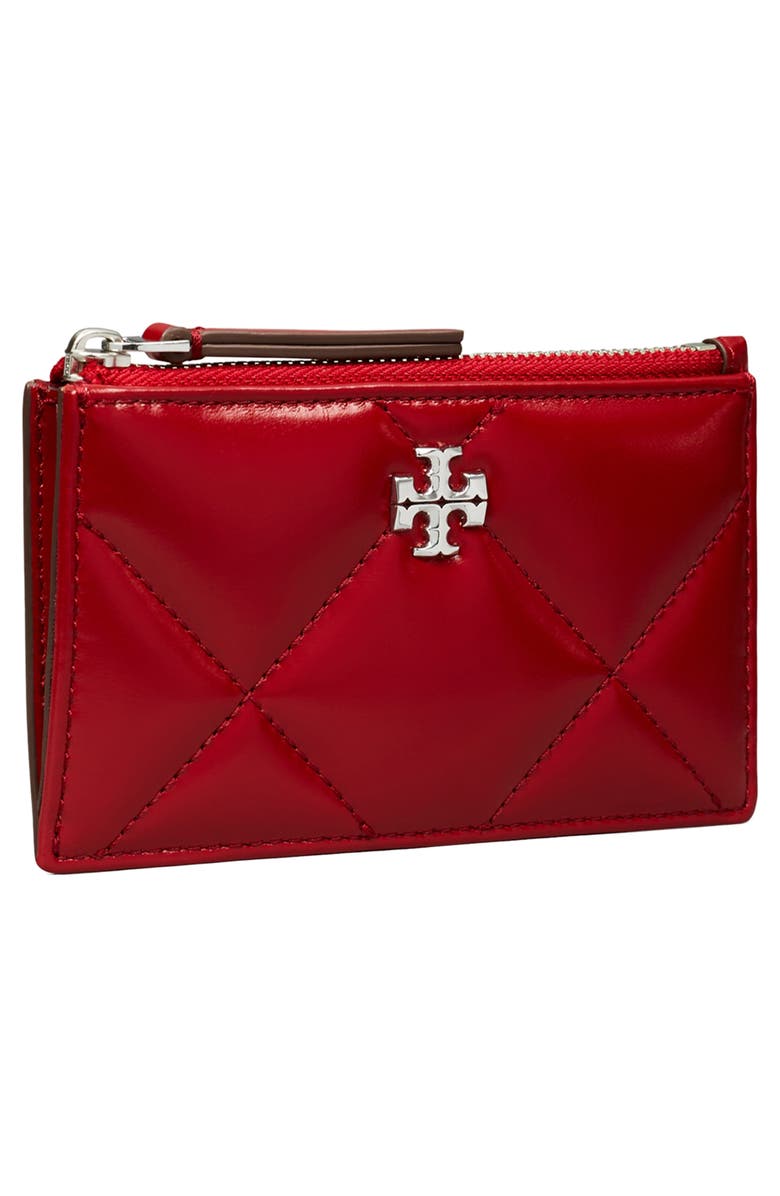 Tory Burch Kira Diamond Quilted Leather Zip Card Case, Alternate, color, Red