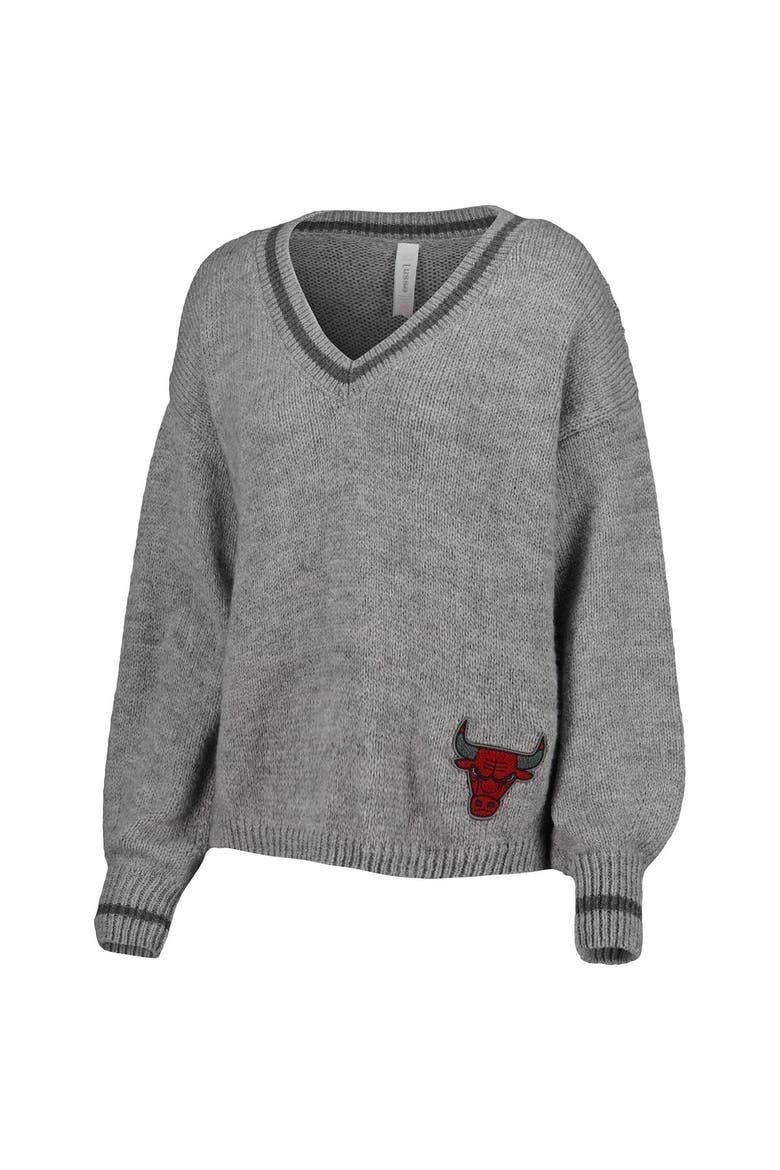 Women's Lusso Gray Chicago Bulls Scarletts Lantern Sleeve Tri-Blend V-Neck Pullover Sweater, Alternate, color, Gray