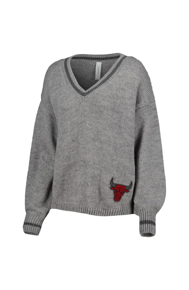LUSSO Women's Lusso Gray Chicago Bulls Scarletts Lantern Sleeve Tri-Blend V-Neck Pullover Sweater, Alternate, color, Gray