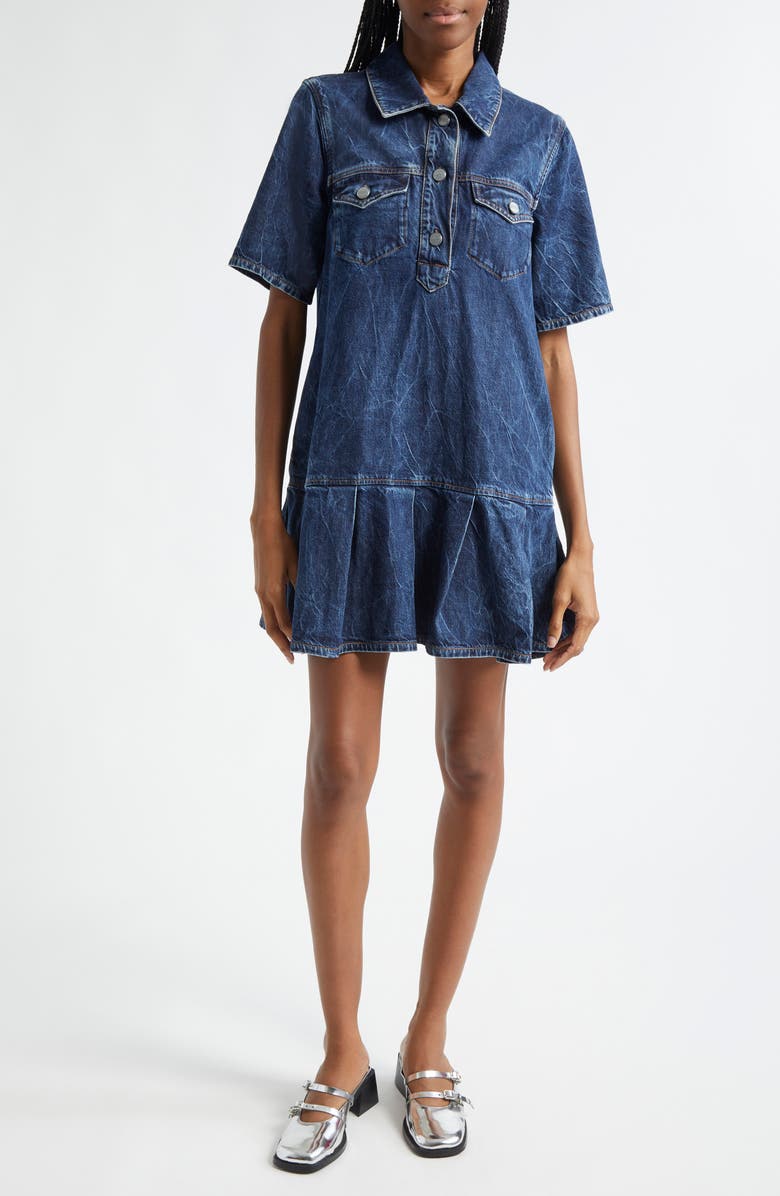 Ganni Crinkle Future Organic Cotton Blend Denim Minidress, Main, color, 