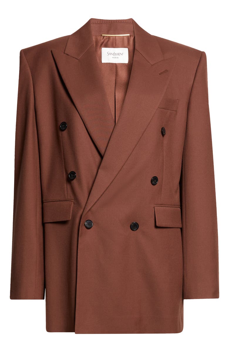 Saint Laurent Double Breasted Wool Gabardine Blazer, Main, color, Brun Girofle