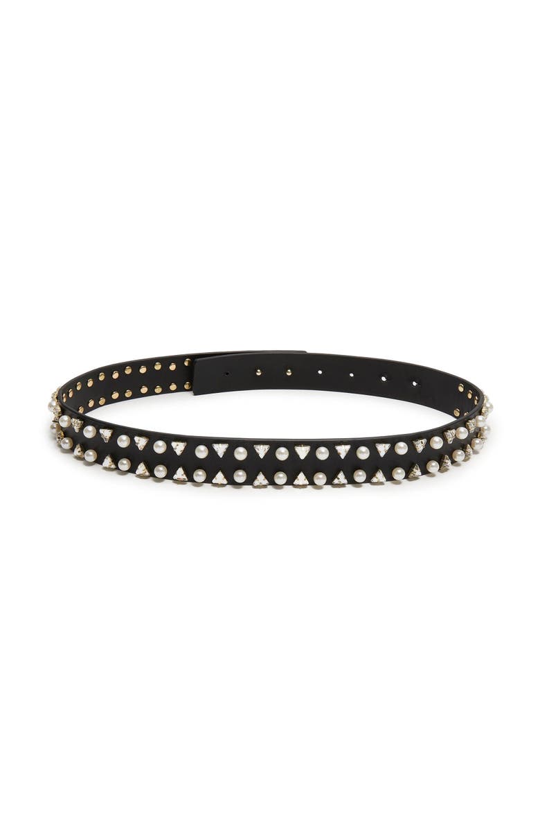 Lele Sadoughi Geo Crystal Pearl Leather Belt, Main, color, Jet 001