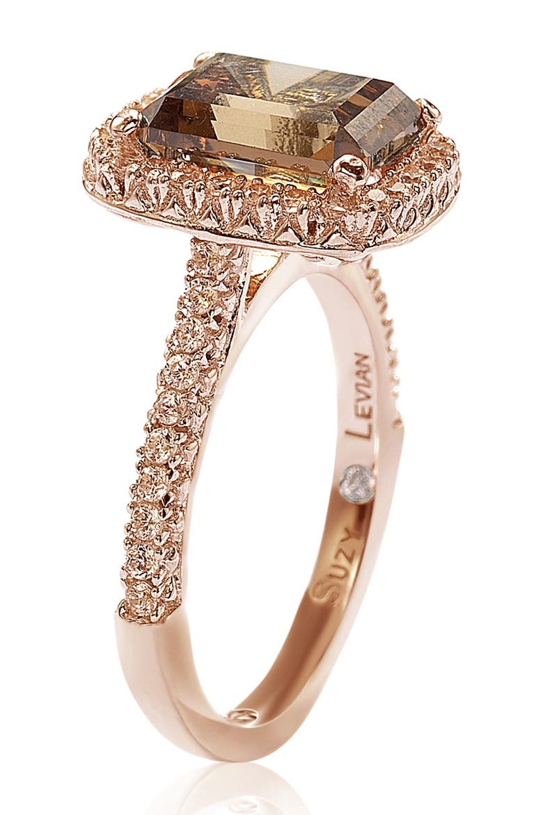 Rose Tone Sterling Silver Emerald Cut CZ Ring, Alternate, color, ROSE BROWN