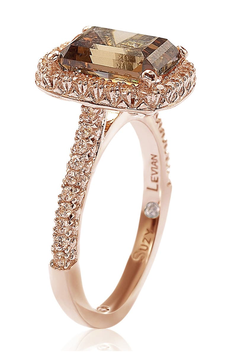 SUZY LEVIAN Rose Tone Sterling Silver Emerald Cut CZ Ring, Alternate, color, Rose