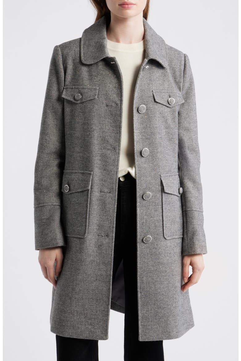 Herringbone Flap Pocket Coat, Main, color, DARK GREY HERRINGBONE
