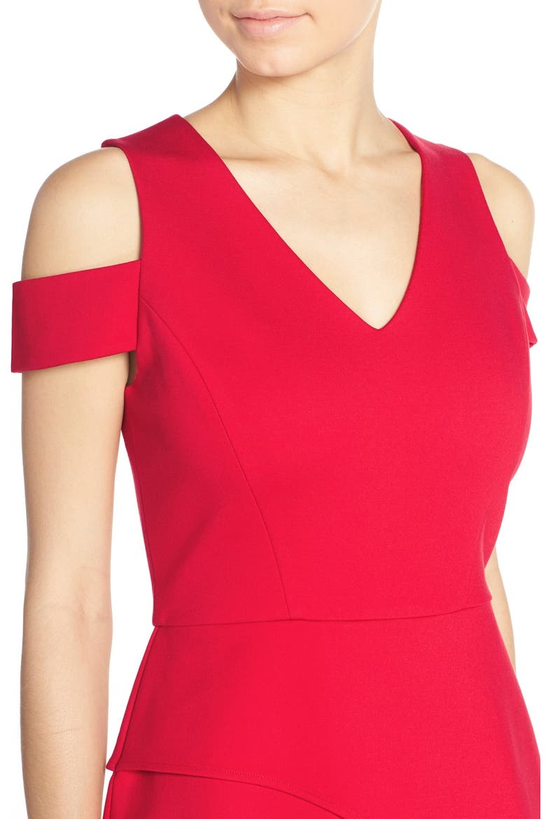 Cold Shoulder Ponte Sheath Dress, Alternate, color, RED