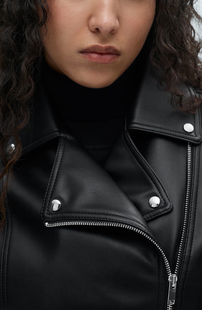 MANGO Faux Leather Moto Jacket, Alternate, color, Black