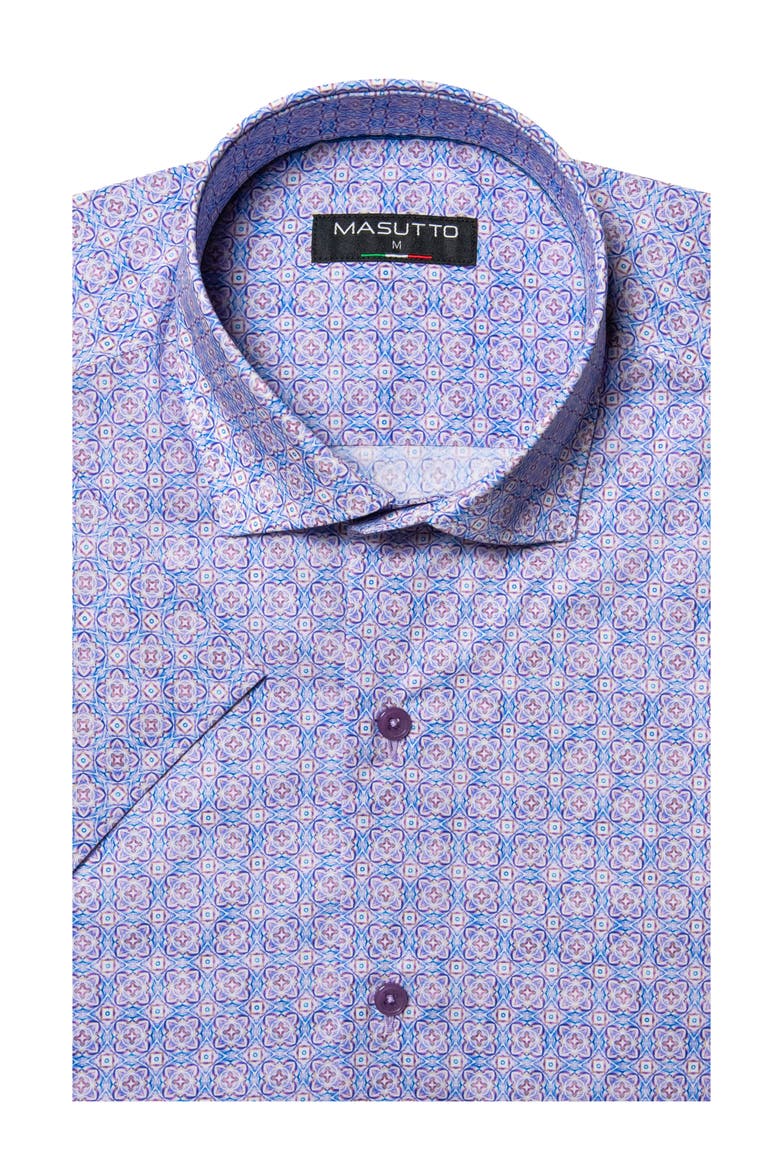 Bastoni Print Button-Up Short Sleeve Shirt, Main, color, Purple