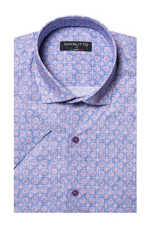 Bastoni Print Button-Up Short Sleeve Shirt