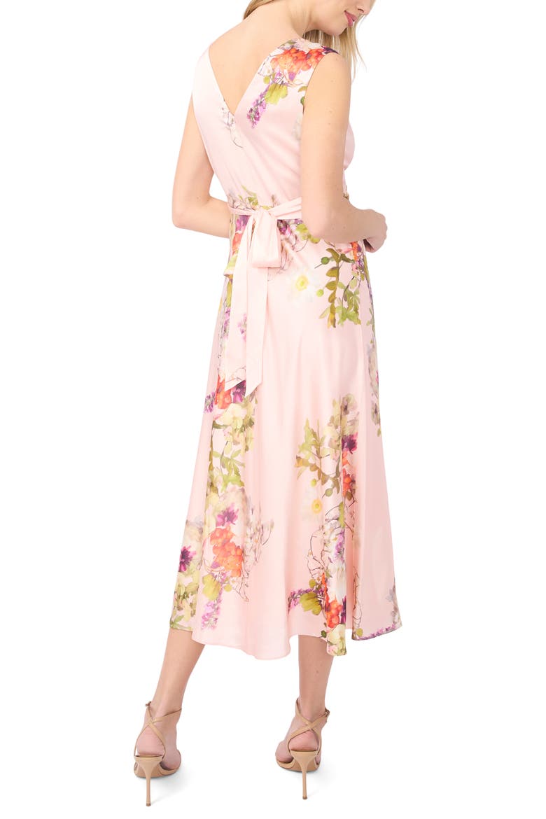 Alina Floral Deep V-Neck Satin Midi Dress, Alternate, color, CLOUD PINK
