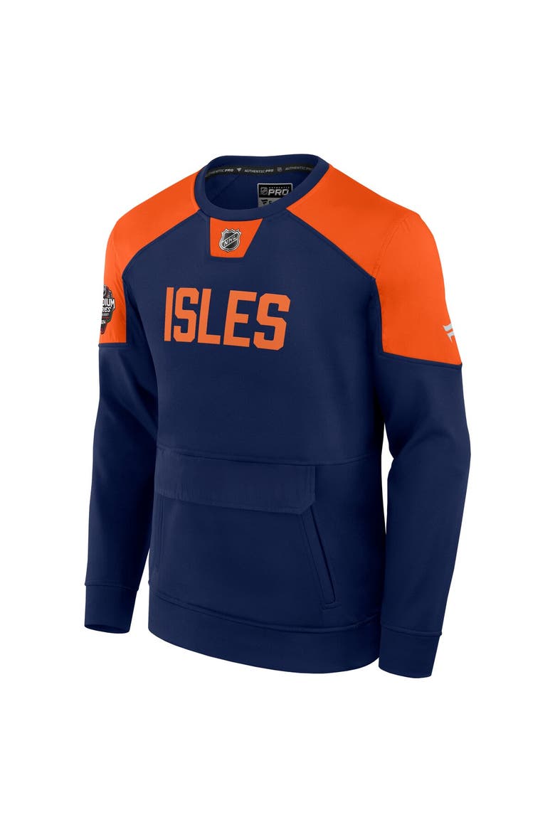 Men's Fanatics Branded Navy New York Islanders 2024 NHL Stadium Series Authentic Pro Fleece Logo Pullover Sweatshirt, Alternate, color, Navy