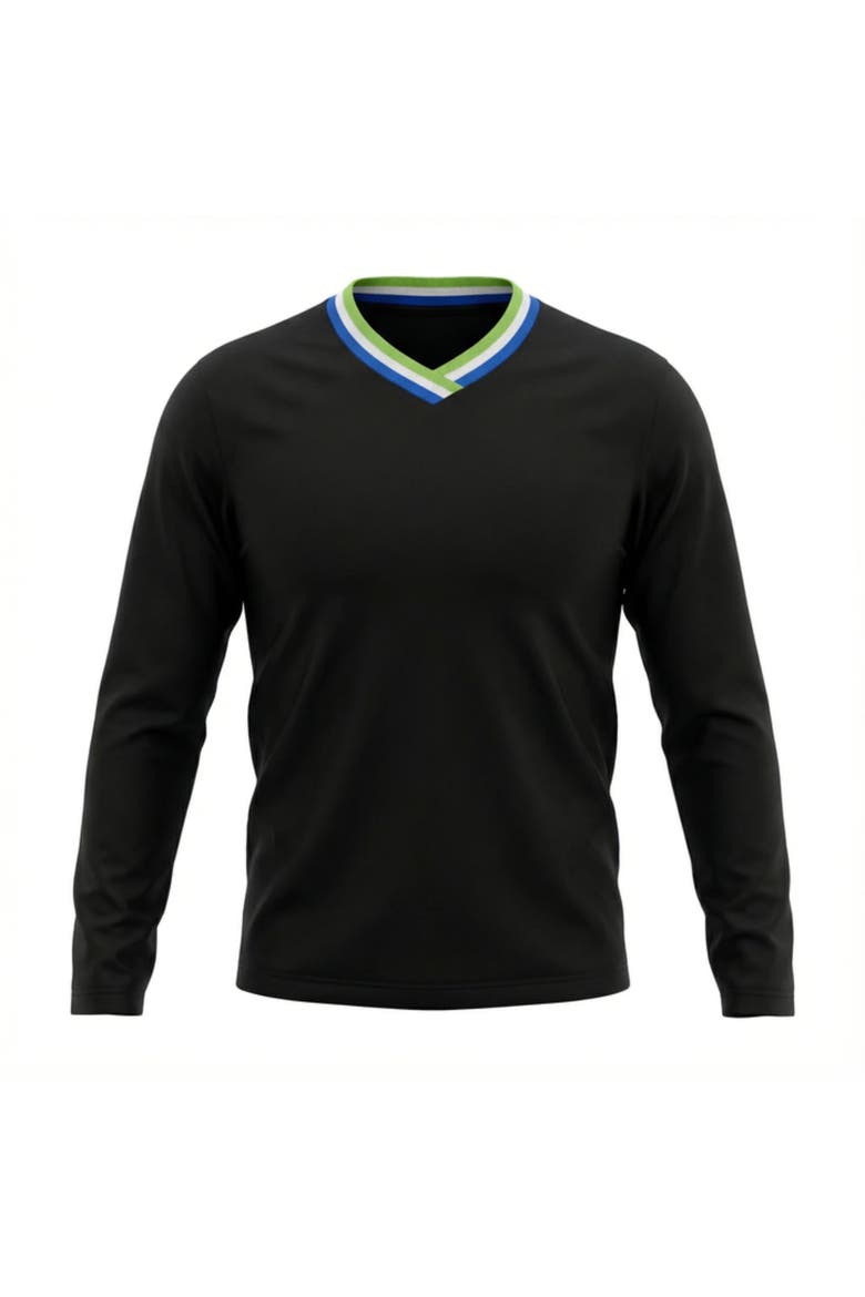 Ladies Multi-Color V-Neck Tee - Rib Knit, Long Sleeve, Main, color, Black