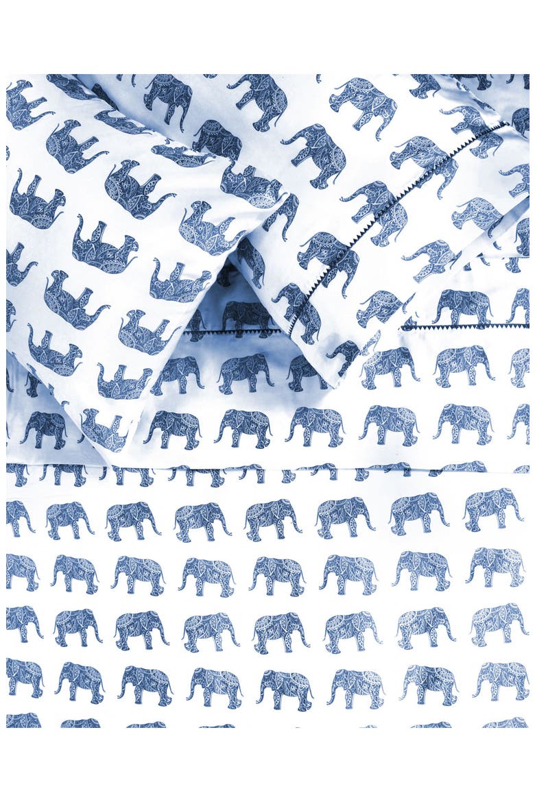 Elephant Print 400 Thread Count Cotton Sheet Set, Alternate, color, TRUE NAVY