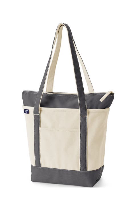Zip Top Long Handle Canvas Tote Bag