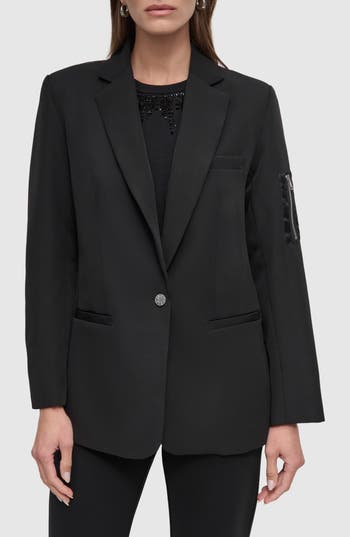 Dkny Cargo Sleeve Pocket Ponte Twill Blazer In Black
