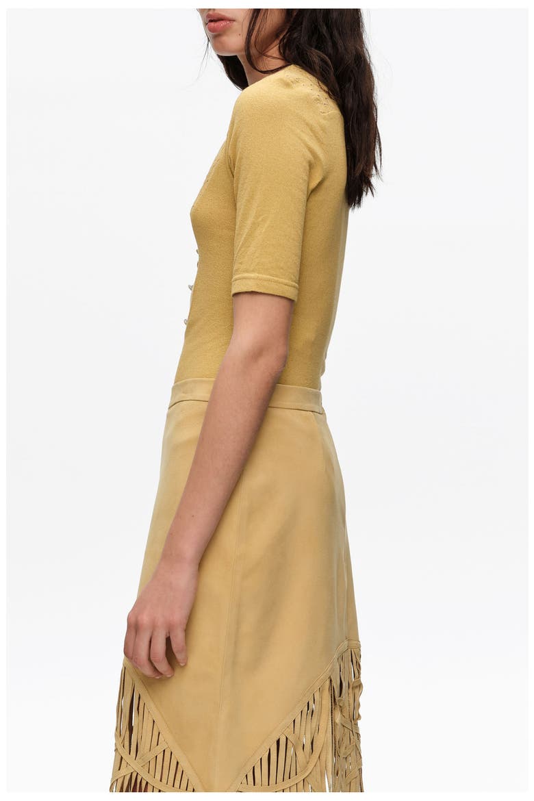 Embroidered V-Neck Bodysuit, Alternate, color, MUSTARD