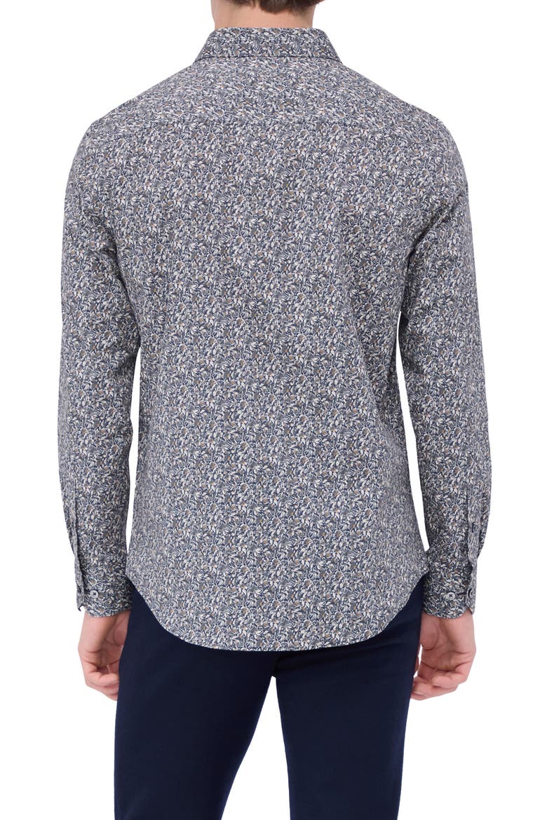 Julian Shaped Fit Leaf Print Button-Up Shirt, Alternate, color, KHAKI