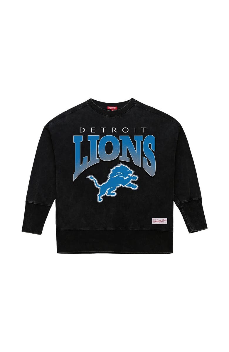 Mitchell & Ness Women's Mitchell & Ness  Black Detroit Lions Delineate Mineral Wash Crewneck Sweatshirt, Alternate, color, Black