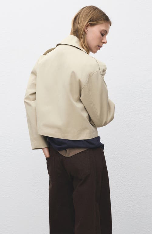 Mango Double Breasted Crop Trench Coat In Neutral