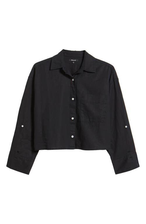 Madewell Straight Hem Crop Linen & Cotton Button-up Shirt In Jet Black
