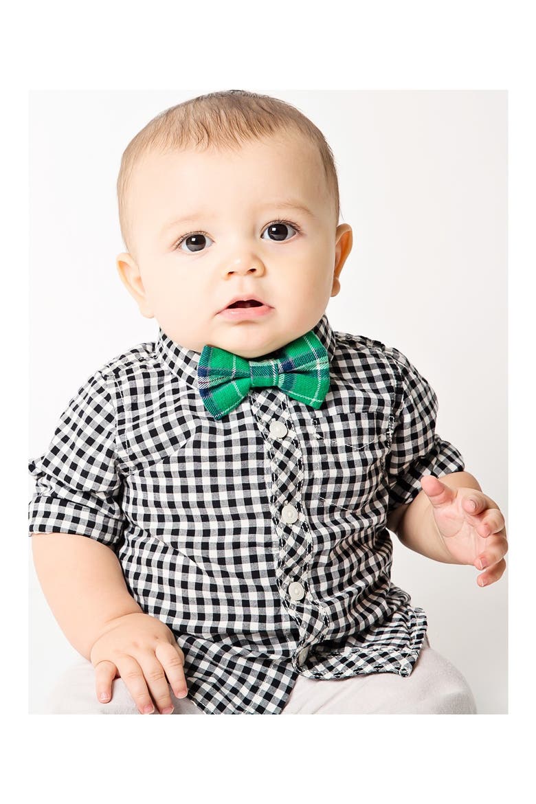 Plaid Cotton Bow Tie, Alternate, color, GREEN