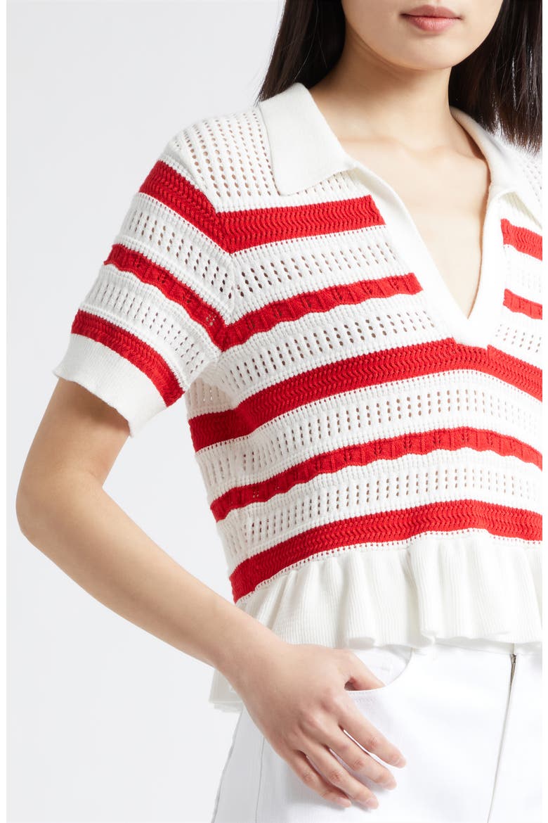 Elvire Knit Polo Pullover, Alternate, color, GOJI BERRY/ IVORY