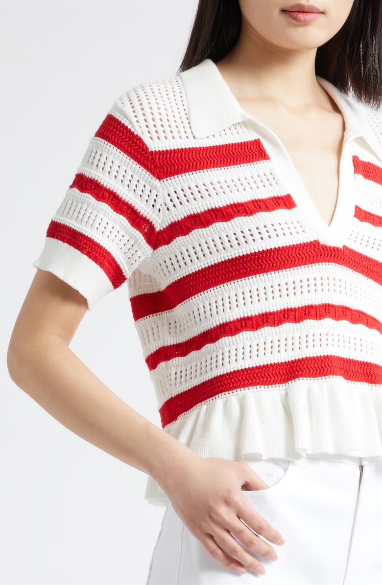 Cinq à Sept Elvire Knit Polo Pullover, Alternate, color, Goji Berry/ Ivory