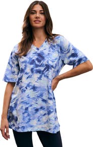 Roaman's Plus Size Slub V-Neck Boyfriend Tunic Top