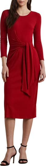 Lauren Ralph Lauren ★【ブレンド ドレス】Tie Waist Rib Dress Lauren Ralph Lauren Tie Waist Rib Cotton Blend Midi Dress