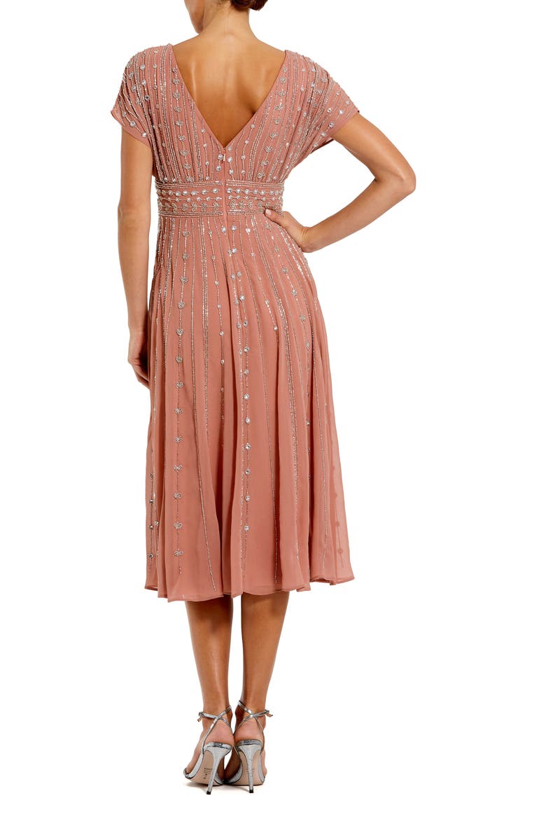 Embellished Beaded Georgette Blouson A-Line Midi Dress, Alternate, color, Cinnamon